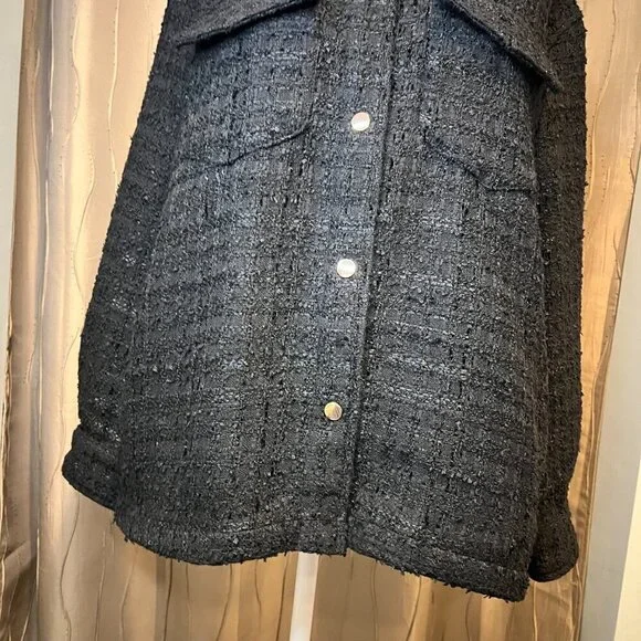 Zara Black Tweed Oversized Shirt Jacket, Size Small - Picture 7 of 16